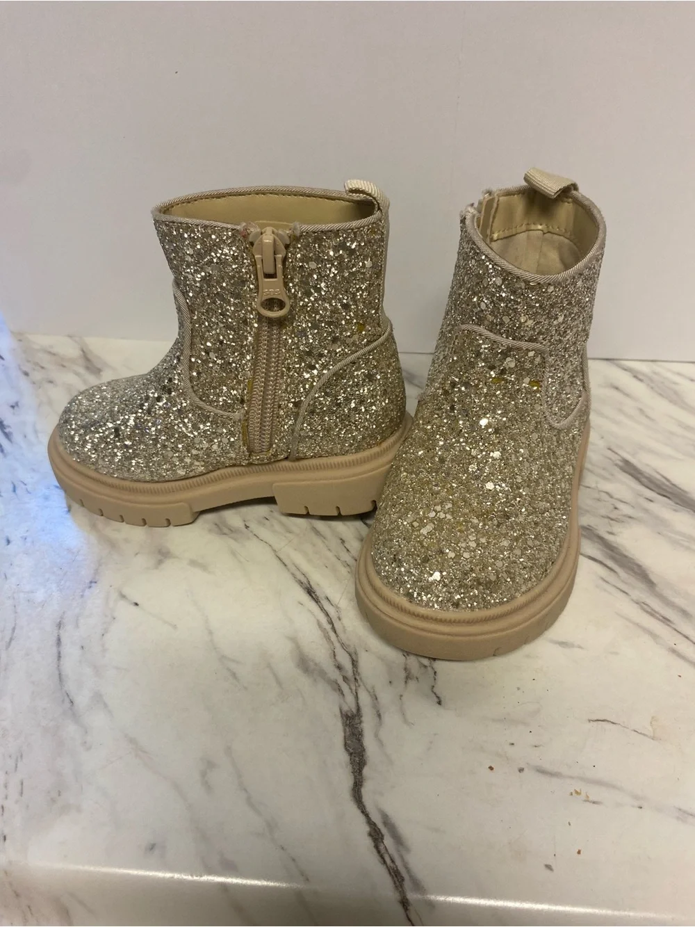 Cat & Jack Kids Glitter Ankle Boots - Champagne Gold